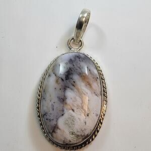 Necklace Pendant Dendritic Opal Handmade Jewelry in Sterling Silver Oval Setting